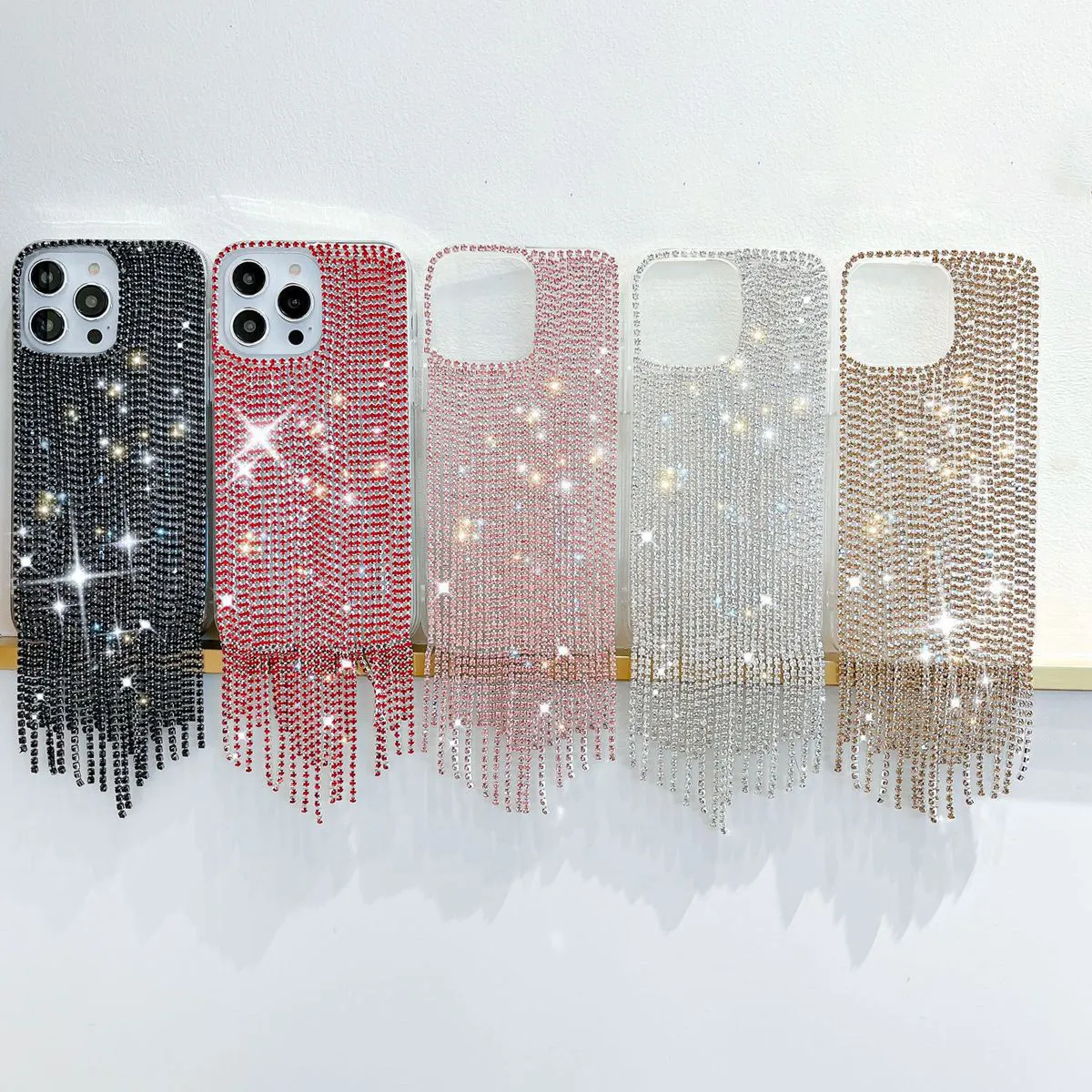 Women Fashion Solid Color Rhinestone Tassel Drop-Resistant Two In One Iphone Case