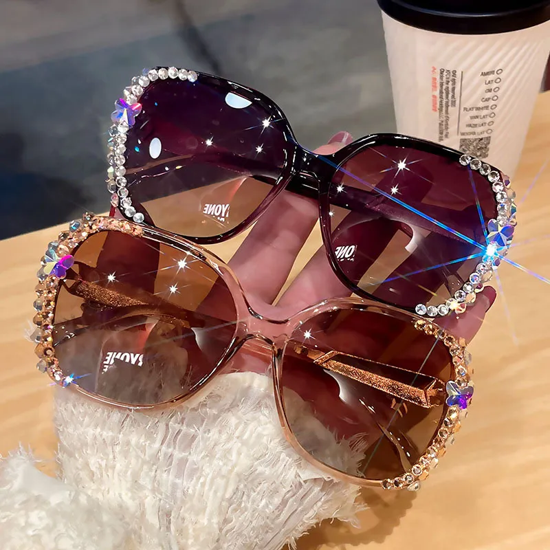 Women Rhinestone Love Oval Sunglasses