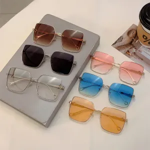 Women Fashion Metal Frame Square Sunglasses PC Lens