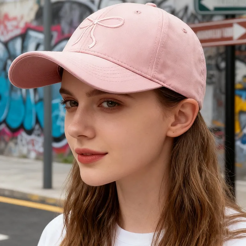 Women Fashion Cute Solid Color Bowknot Embroidered Baseball Cap