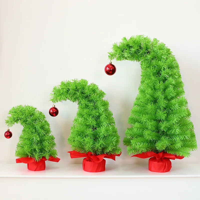 Creative Green Crooked Head Christmas Tree PVC Desktop Decoration for Party