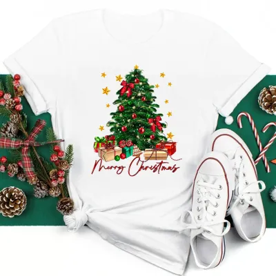 Women's Fashion Casual Santa Claus Printed Short-Sleeve T-Shirt for Party Christmas