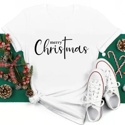 Women's Fashion Casual Santa Claus Printed Short-Sleeve T-Shirt for Party Christmas