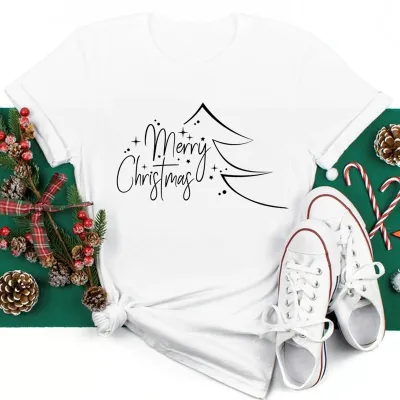 Women's Fashion Casual Santa Claus Printed Short-Sleeve T-Shirt for Party Christmas