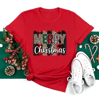 Women's Fashion Casual Santa Claus Printed Short-Sleeve T-Shirt for Party Christmas