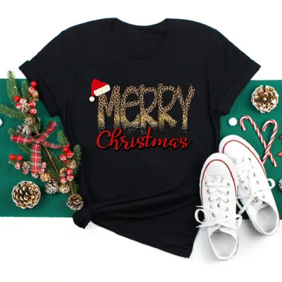 Women's Fashion Casual Santa Claus Printed Short-Sleeve T-Shirt for Party Christmas