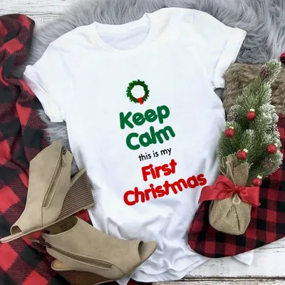Women Casual Merry Christmas Printed Short Sleeve T-Shirt Crewneck Loose