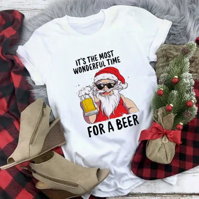 Women Casual Merry Christmas Printed Short Sleeve T-Shirt Crewneck Loose