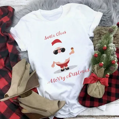 Women Casual Merry Christmas Printed Short Sleeve T-Shirt Crewneck Loose