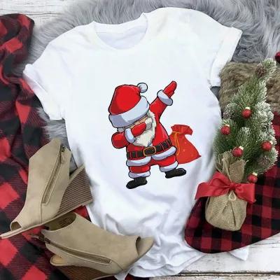 Women Casual Merry Christmas Printed Short Sleeve T-Shirt Crewneck Loose
