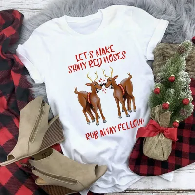 Women Casual Merry Christmas Printed Short Sleeve T-Shirt Crewneck Loose