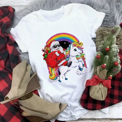 Women Casual Merry Christmas Printed Short Sleeve T-Shirt Crewneck Loose