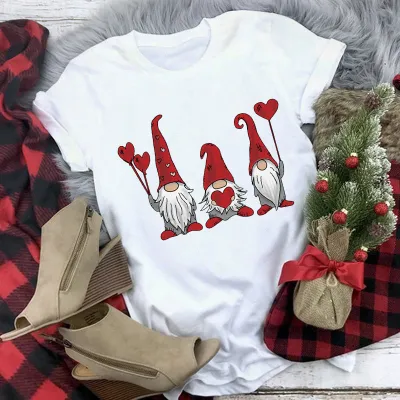 Women Casual Merry Christmas Printed Short Sleeve T-Shirt Crewneck Loose