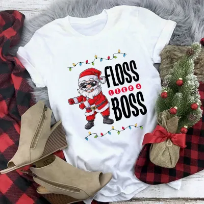 Women Casual Merry Christmas Printed Short Sleeve T-Shirt Crewneck Loose