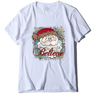 Women Fashion Christmas Printed Round Neck Short-Sleeve T-Shirt