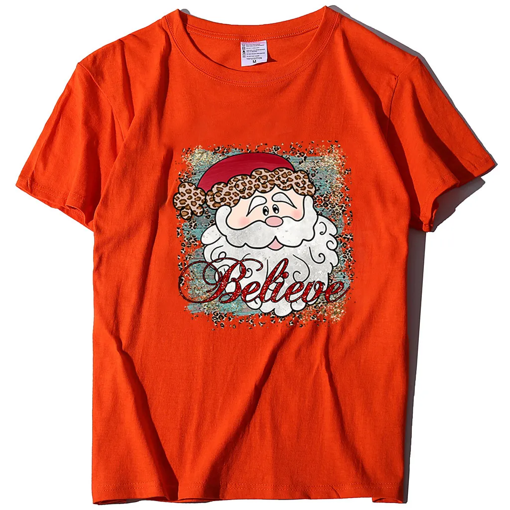 Women Fashion Christmas Printed Round Neck Short-Sleeve T-Shirt