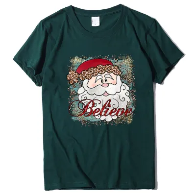 Women Fashion Christmas Printed Round Neck Short-Sleeve T-Shirt