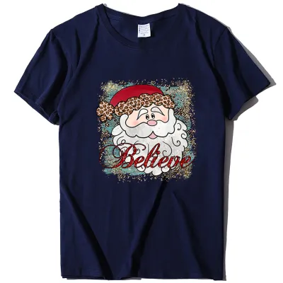 Women Fashion Christmas Printed Round Neck Short-Sleeve T-Shirt