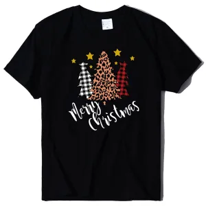 Women Fashion Casual Christmas Printed Round Neck Short Sleeve Loose T-Shirt