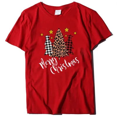 Women Fashion Casual Christmas Printed Round Neck Short Sleeve Loose T-Shirt