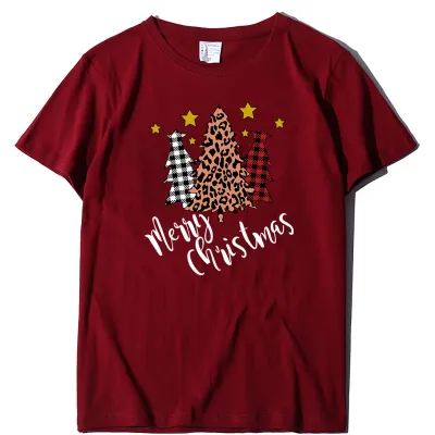 Women Fashion Casual Christmas Printed Round Neck Short Sleeve Loose T-Shirt