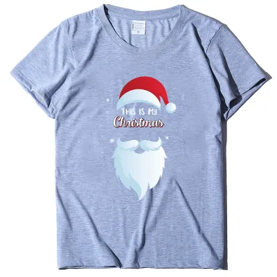 Women Fashion Casual Christmas Santa Claus Print Round Neck Short Sleeve T-Shirt