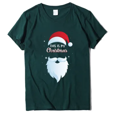 Women Fashion Casual Christmas Santa Claus Print Round Neck Short Sleeve T-Shirt