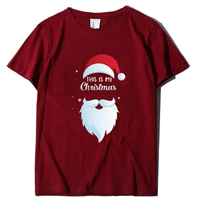 Women Fashion Casual Christmas Santa Claus Print Round Neck Short Sleeve T-Shirt