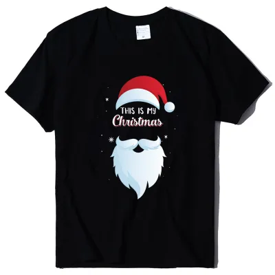 Women Fashion Casual Christmas Santa Claus Print Round Neck Short Sleeve T-Shirt