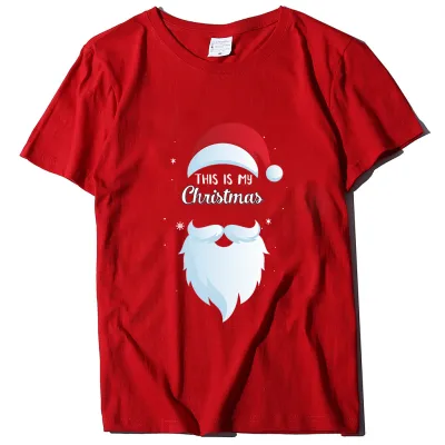 Women Fashion Casual Christmas Santa Claus Print Round Neck Short Sleeve T-Shirt