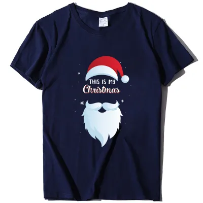 Women Fashion Casual Christmas Santa Claus Print Round Neck Short Sleeve T-Shirt