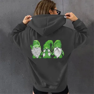 Women Fashion Casual Christmas Three Santa Claus Print Long Sleeve Hoodie