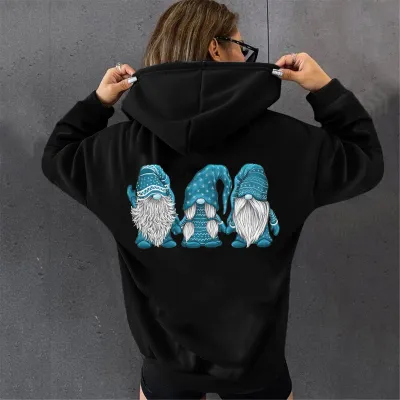Women Fashion Casual Christmas Three Santa Claus Print Long Sleeve Hoodie
