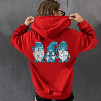 Women Fashion Casual Christmas Three Santa Claus Print Long Sleeve Hoodie