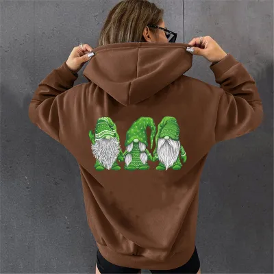 Women Fashion Casual Christmas Three Santa Claus Print Long Sleeve Hoodie