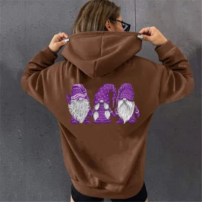 Women Fashion Casual Christmas Three Santa Claus Print Long Sleeve Hoodie