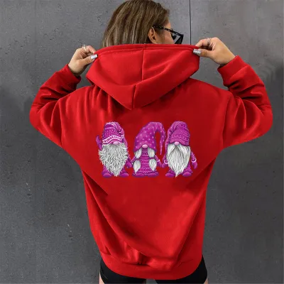 Women Fashion Casual Christmas Three Santa Claus Print Long Sleeve Hoodie