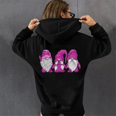 Women Fashion Casual Christmas Three Santa Claus Print Long Sleeve Hoodie