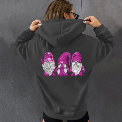 Women Fashion Casual Christmas Three Santa Claus Print Long Sleeve Hoodie
