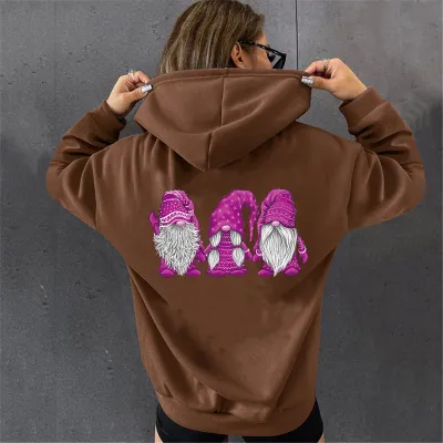 Women Fashion Casual Christmas Three Santa Claus Print Long Sleeve Hoodie