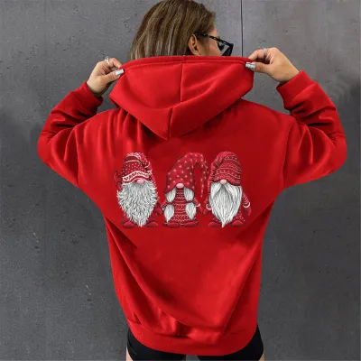 Women Fashion Casual Christmas Three Santa Claus Print Long Sleeve Hoodie
