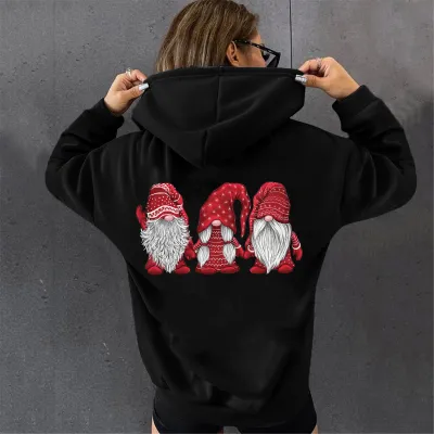 Women Fashion Casual Christmas Three Santa Claus Print Long Sleeve Hoodie