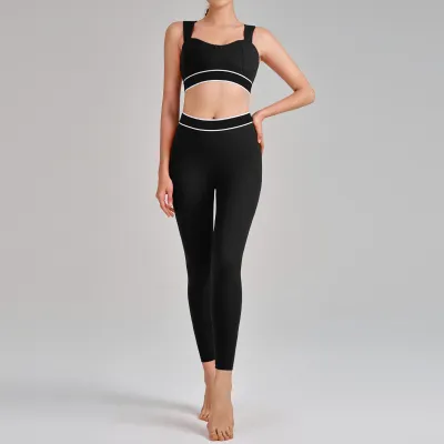 Women Contrast Color Sports Bra High Waist Pants Two-Piece Set