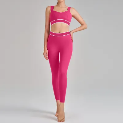 Women Contrast Color Sports Bra High Waist Pants Two-Piece Set