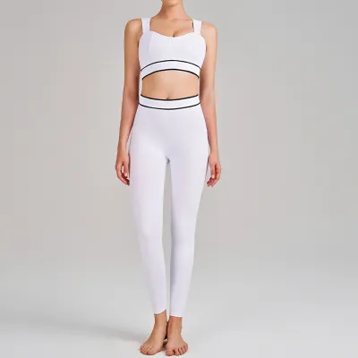 Women Contrast Color Sports Bra High Waist Pants Two-Piece Set