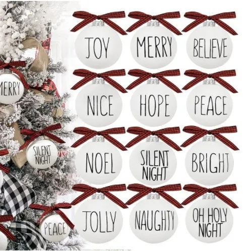 Modern Simplicity Christmas White Ball Printed Tree Decorative Pendant