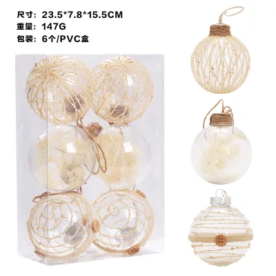 Fashion Christmas Transparent Pet Twine Ball Decorations 6pcs Set