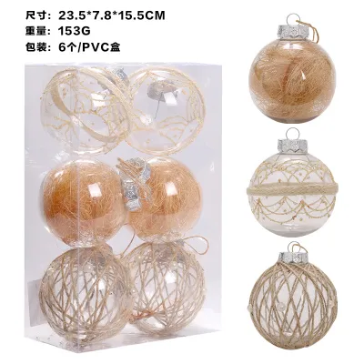 Fashion Christmas Transparent Pet Twine Ball Decorations 6pcs Set