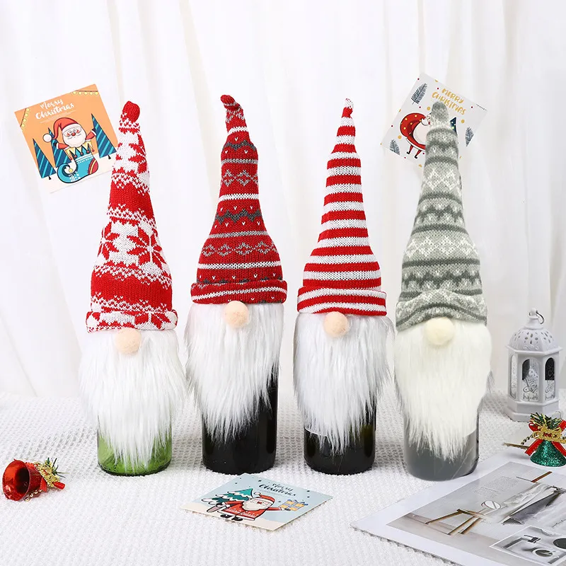 Fashion Creative Christmas Knitted Hat Wine Bottle Holiday Decorations