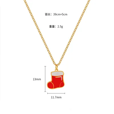 Women Fashion Cartoon Christmas Oil Drip Elk Snowman Bell Stainless Steel O-Chain Necklace